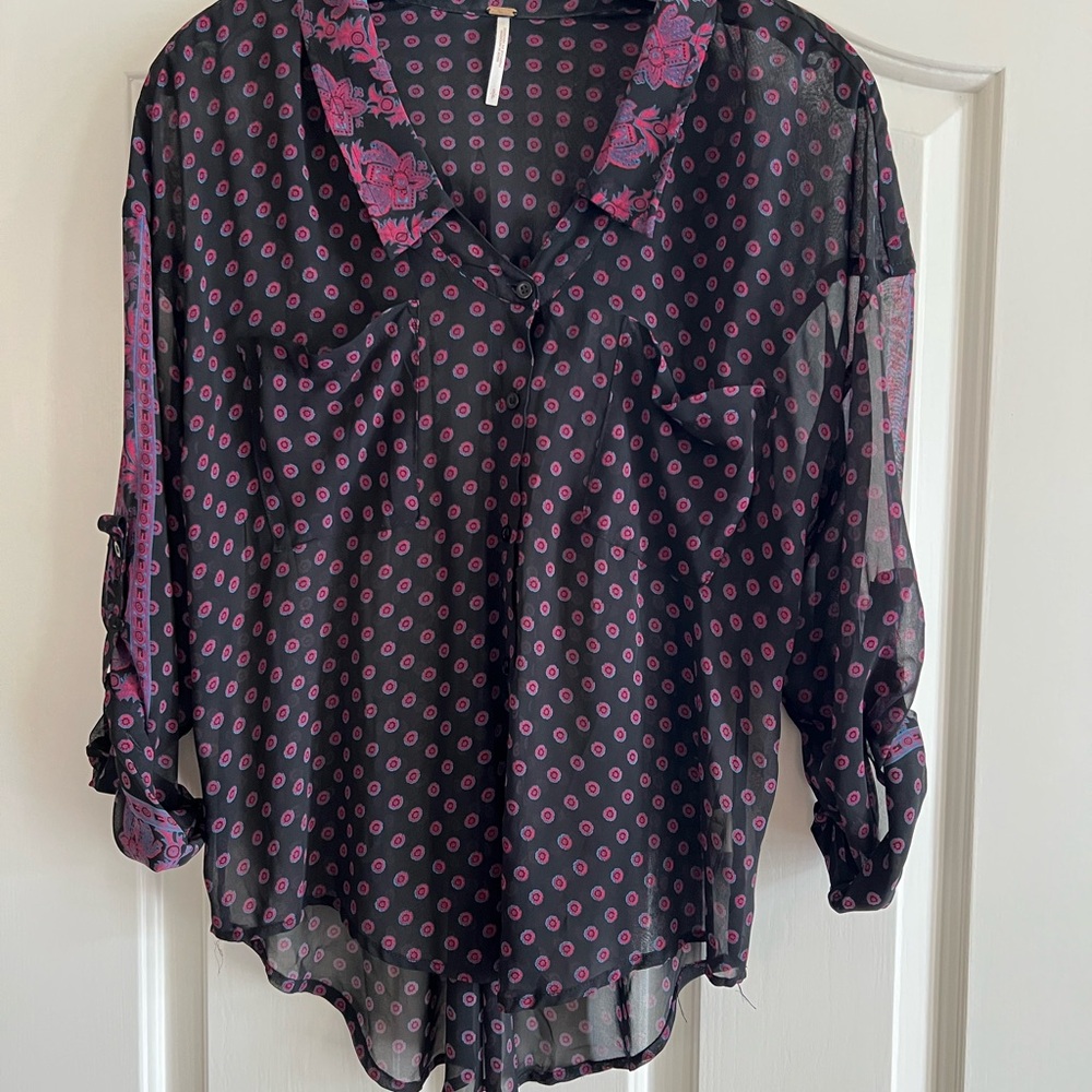 Free People Sheer Black and Pink Top